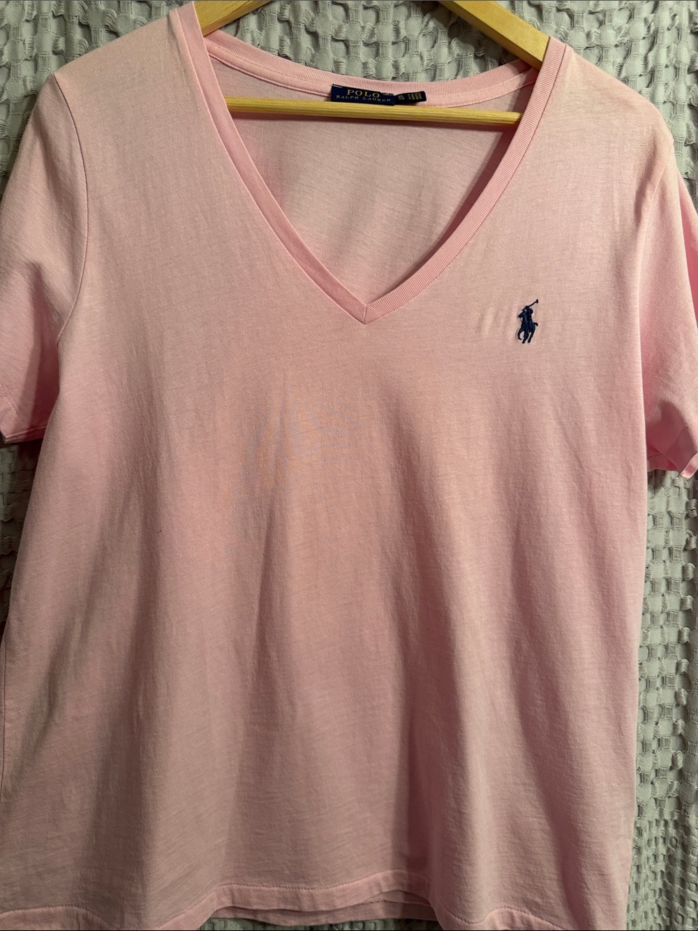 Ralph Lauren Light Pink V-Neck Polo Tee with Navy Pony